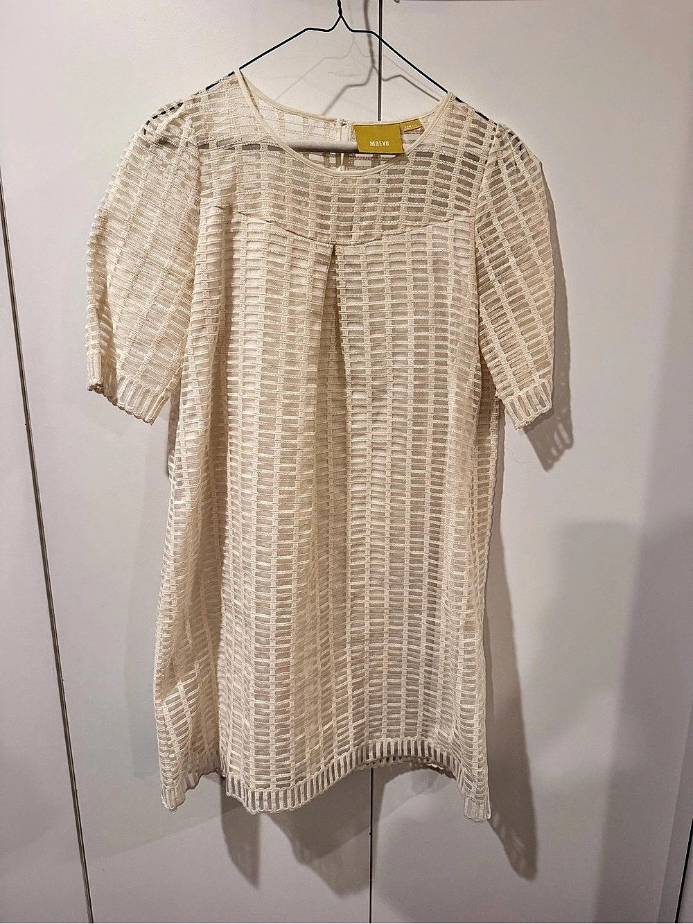 Maeve Anthropologie Cream Textured Grid Shift Dress Cream XS